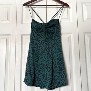 NWT For Love & Lemons Green Cheetah Print Wendy Mini Dress Size Medium Y2K Vibes